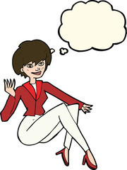 cartoon businesswoman sitting with thought bubble