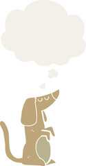 cartoon dog with thought bubble in retro style