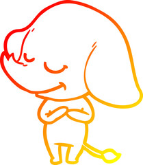 warm gradient line drawing of a cartoon smiling elephant
