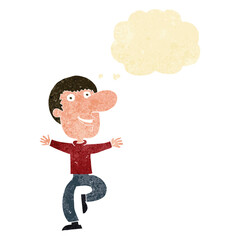 cartoon happy man with thought bubble