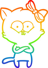 rainbow gradient line drawing of a cartoon cat