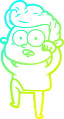 cold gradient line drawing of a cartoon staring man