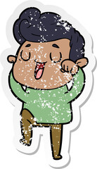distressed sticker of a happy cartoon man