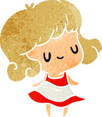 retro cartoon illustration kawaii of cute girl
