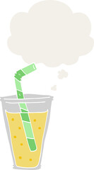 cartoon fizzy drink with thought bubble in retro style