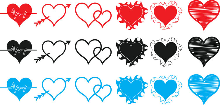Bundle hearts love set icons and heart vector bundle free download
