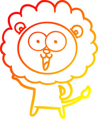 warm gradient line drawing of a happy cartoon lion