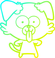 cold gradient line drawing of a cartoon dog with tongue sticking out
