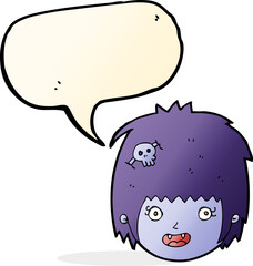 cartoon happy vampire girl face with speech bubble