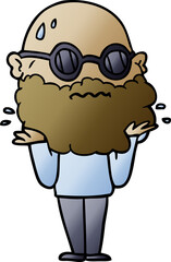 cartoon worried man with beard and sunglasses