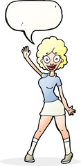 cartoon woman dancing with speech bubble