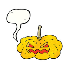 freehand speech bubble textured cartoon halloween pumpkin