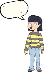 freehand drawn speech bubble cartoon woman in casual clothes