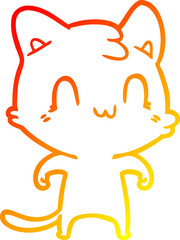 warm gradient line drawing of a cartoon happy cat