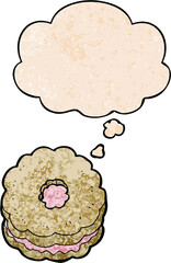 cartoon biscuit with thought bubble in grunge texture style