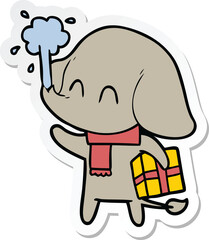sticker of a cute cartoon elephant spouting water