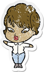 distressed sticker of a cartoon woman