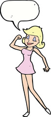 cartoon woman with can do attitude with speech bubble