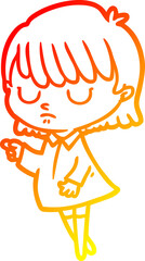 warm gradient line drawing of a cartoon woman