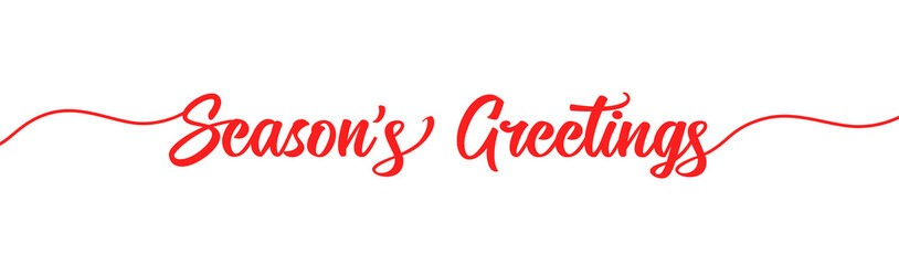 Season's greetings brush calligraphy. Typography banner with spiral swashes on white background. Vector illustration