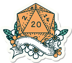sticker of a natural twenty D20 dice roll