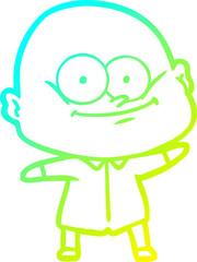 cold gradient line drawing of a cartoon bald man staring