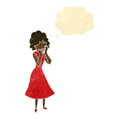 cartoon worried woman with thought bubble