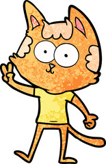 happy cartoon cat giving peace sign