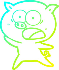 cold gradient line drawing of a cartoon pig shouting