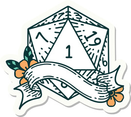 sticker of a natural one d20 dice roll