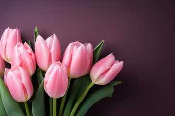 Pastel Pink Background With Bouquet Of Pink Tulip Flowers Photorealism