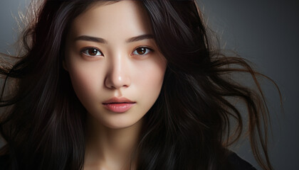 Naklejka premium Close-up photo of Asian woman's face, youthful and beautiful,generative ai