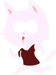 funny flat color style cartoon cat jogging