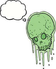 cartoon slimy skull with thought bubble