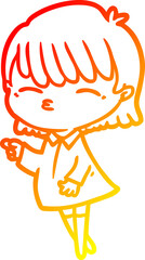 warm gradient line drawing of a cartoon woman