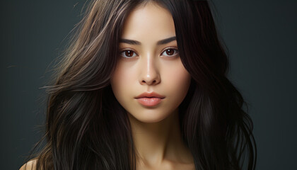 Fototapeta premium Close-up photo of Asian woman's face, youthful and beautiful generative ai