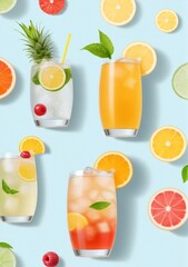 Refreshing Summer Drinks Isolated On A White Background