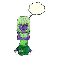 cartoon vampire girl with thought bubble