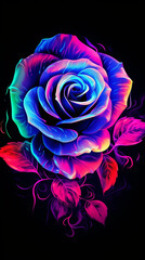 vivid fluorescent neon colors, delicate intricately detailed rose, psychedelic art style, smooth strokes created with Generative Ai