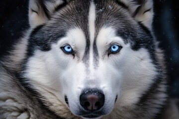 Obraz premium Striking Portrait Of A Blueeyed Husky Wolf