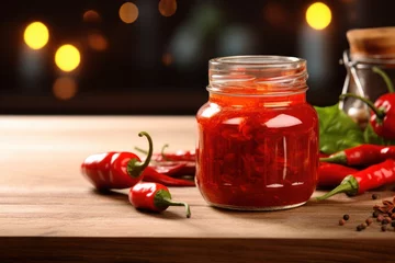 Gordijnen hot chili peppers in jar © nataliya_ua