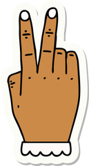 sticker of a hand raising two fingers gesture
