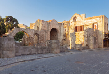 Fototapeta premium Church of the Virgin of the Burgh at dawn. Rhodes.