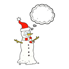 freehand drawn thought bubble cartoon snowman