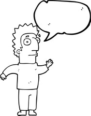 freehand drawn speech bubble cartoon man waving