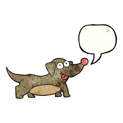 freehand speech bubble textured cartoon happy little dog
