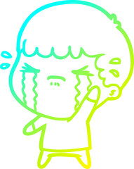 cold gradient line drawing of a cartoon man crying