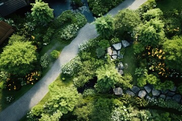 Top View Of Various Green Trees, Bushes, And Shrubs For Landscape Design