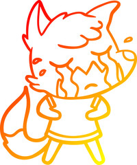 warm gradient line drawing of a crying fox cartoon