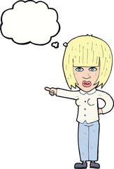 cartoon pointing annoyed woman with thought bubble